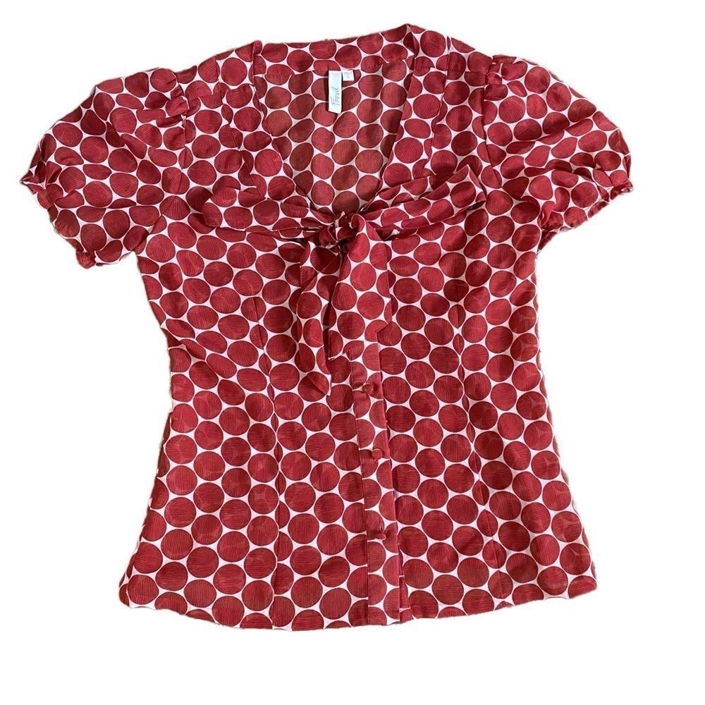 Womens Red Polka Dot Fossil Dress Shirt Blouse